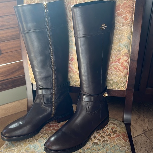 Coach Eva Riding Boot Chestnut Leather Size 10M Regular Calf - Picture 3 of 8